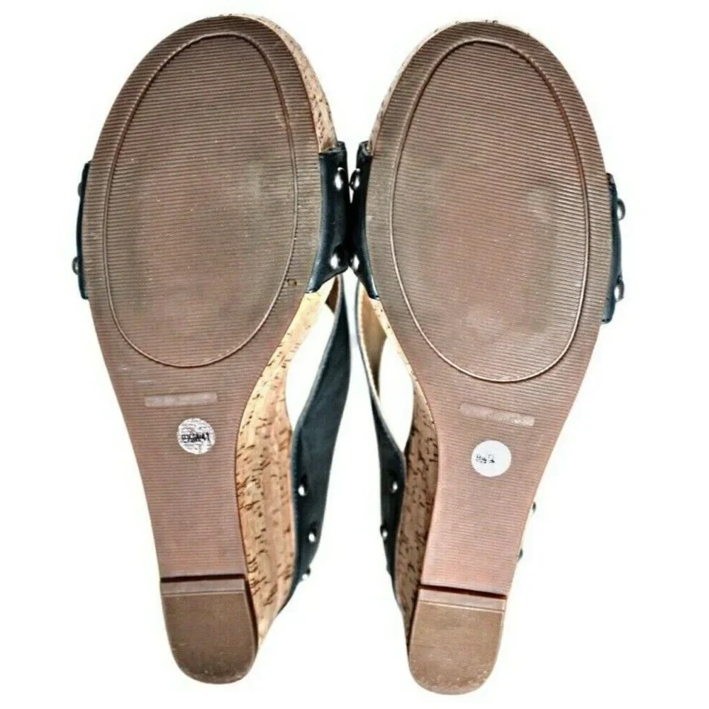Wedges Sandals Cork Brad Studded X-Band Platform Steel Mykala Blue Women's  9.5